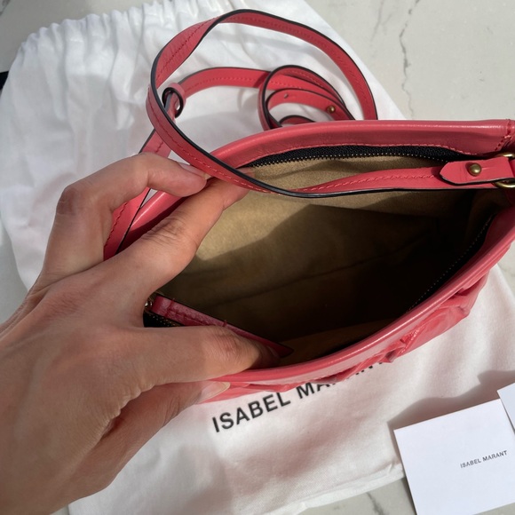 ISABEL MARANT Luzes Mini Gathered Soft Leather Shoulder Bag Apricot Pink $590 - Picture 9 of 12